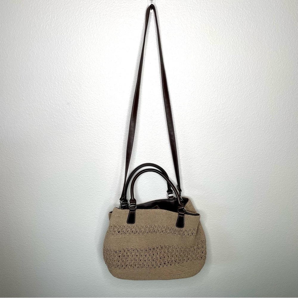 Tan Cream Woven Style Long Strap Boho Purse Bag